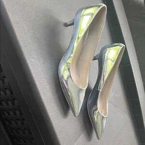 Sam Edelman Silver Iridescent Pointed-Toe Pumps - worn once